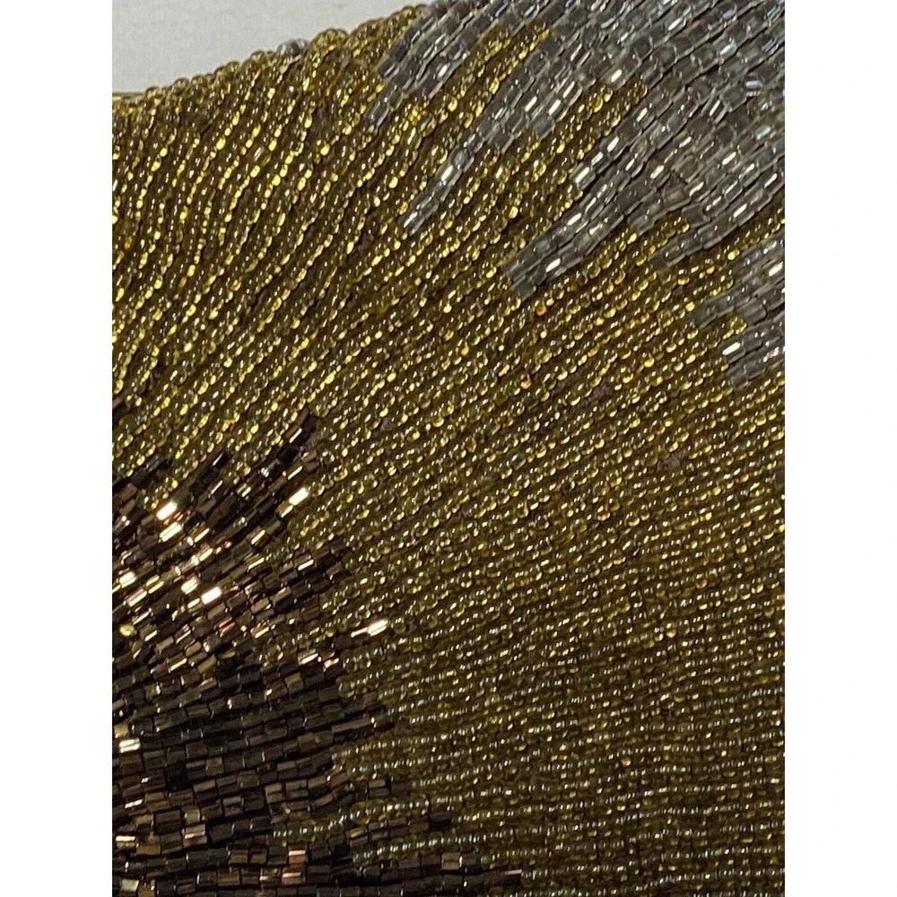 Silver, Bronze, Gold Beaded Party Purse w/Snap Kiss Closure Vintage